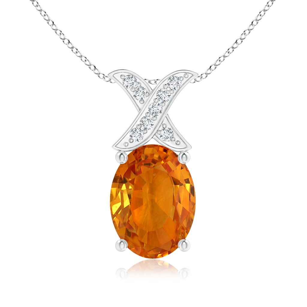 8x6mm AAA Oval Orange Sapphire XO Pendant with Diamonds in White Gold