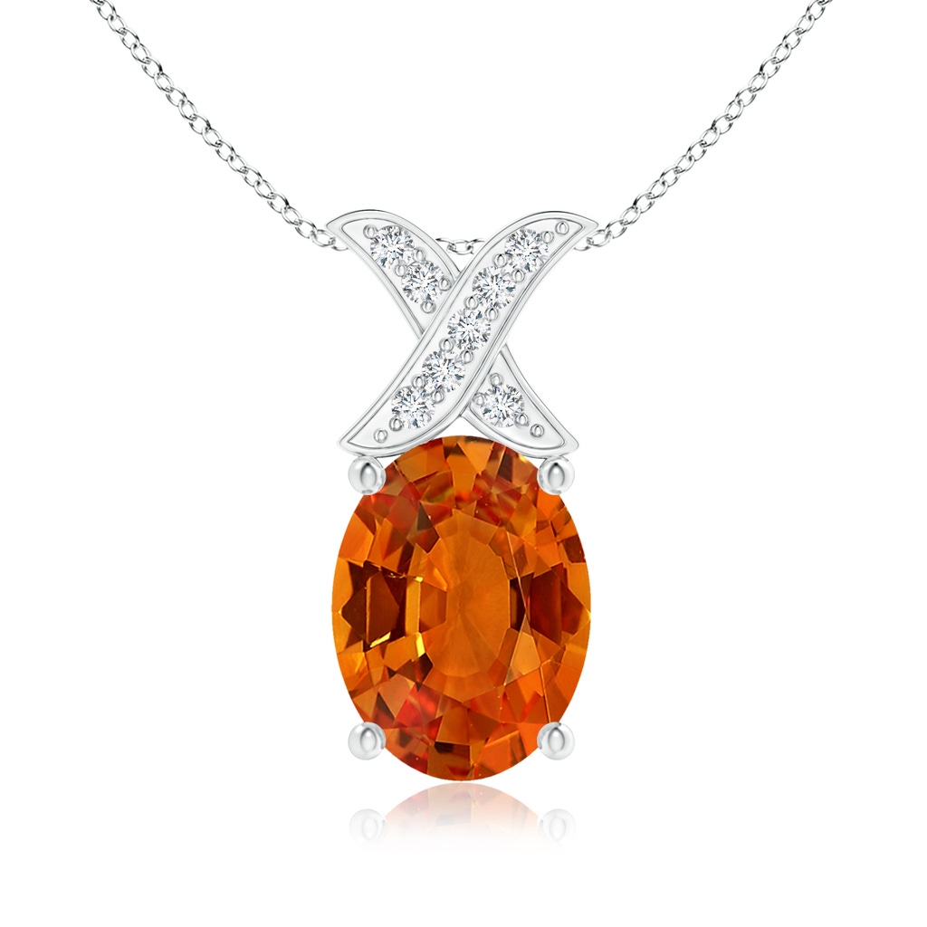 8x6mm AAAA Oval Orange Sapphire XO Pendant with Diamonds in P950 Platinum