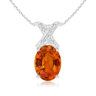 8x6mm AAAA Oval Orange Sapphire XO Pendant with Diamonds in White Gold