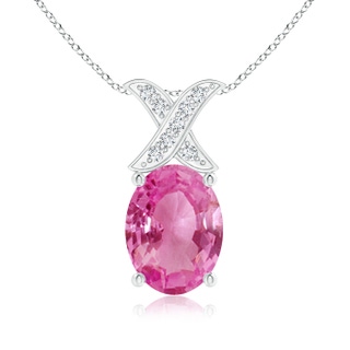 8x6mm AAA Oval Pink Sapphire XO Pendant with Diamonds in White Gold