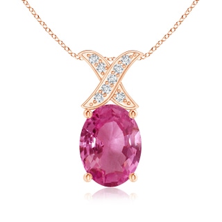 8x6mm AAAA Oval Pink Sapphire XO Pendant with Diamonds in Rose Gold
