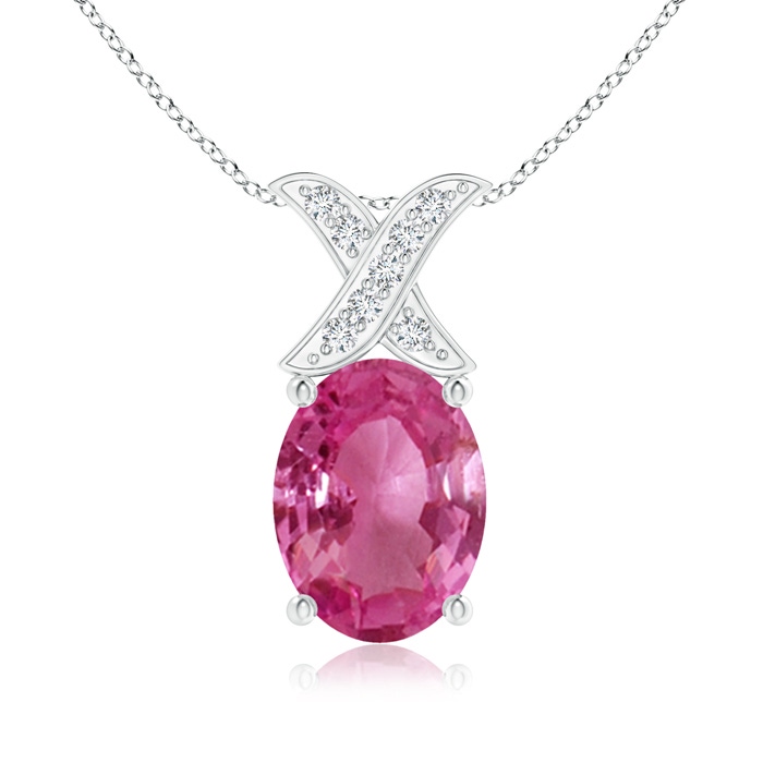 8x6mm AAAA Oval Pink Sapphire XO Pendant with Diamonds in White Gold