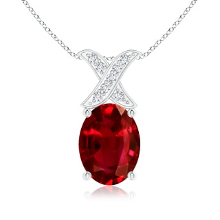 8x6mm AAAA Oval Ruby XO Pendant with Diamonds in White Gold