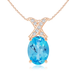 8x6mm AAA Oval Swiss Blue Topaz XO Pendant with Diamonds in Rose Gold