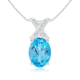 8x6mm AAA Oval Swiss Blue Topaz XO Pendant with Diamonds in White Gold