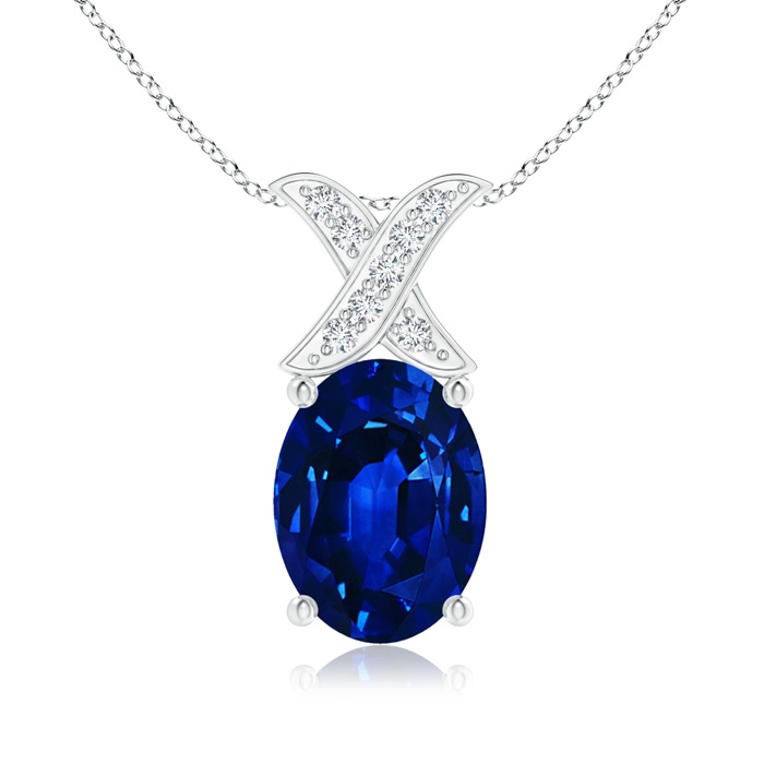 8x6mm AAAA Oval Sapphire XO Pendant with Diamonds in S999 Silver