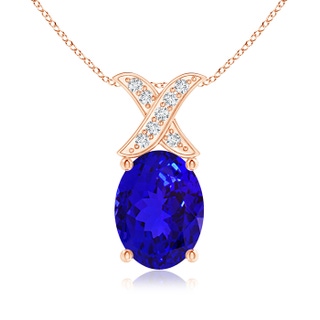 8x6mm AAAA Oval Tanzanite XO Pendant with Diamonds in 9K Rose Gold