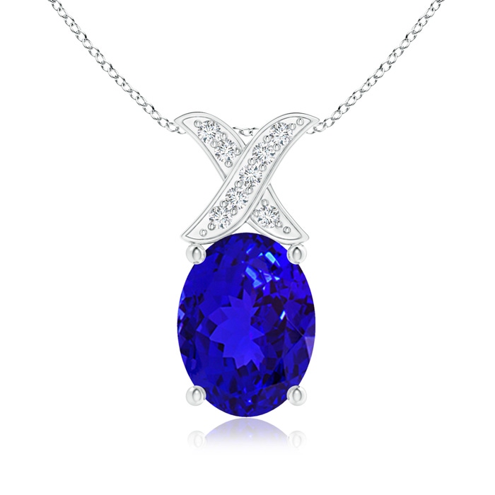 8x6mm AAAA Oval Tanzanite XO Pendant with Diamonds in White Gold