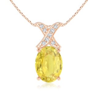8x6mm A Oval Yellow Sapphire XO Pendant with Diamonds in 9K Rose Gold