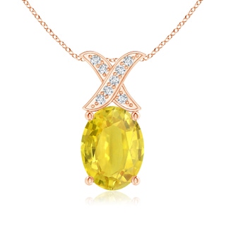 8x6mm AA Oval Yellow Sapphire XO Pendant with Diamonds in Rose Gold