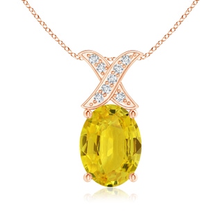 8x6mm AAA Oval Yellow Sapphire XO Pendant with Diamonds in Rose Gold