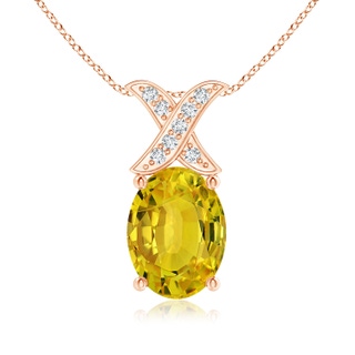 8x6mm AAAA Oval Yellow Sapphire XO Pendant with Diamonds in 10K Rose Gold