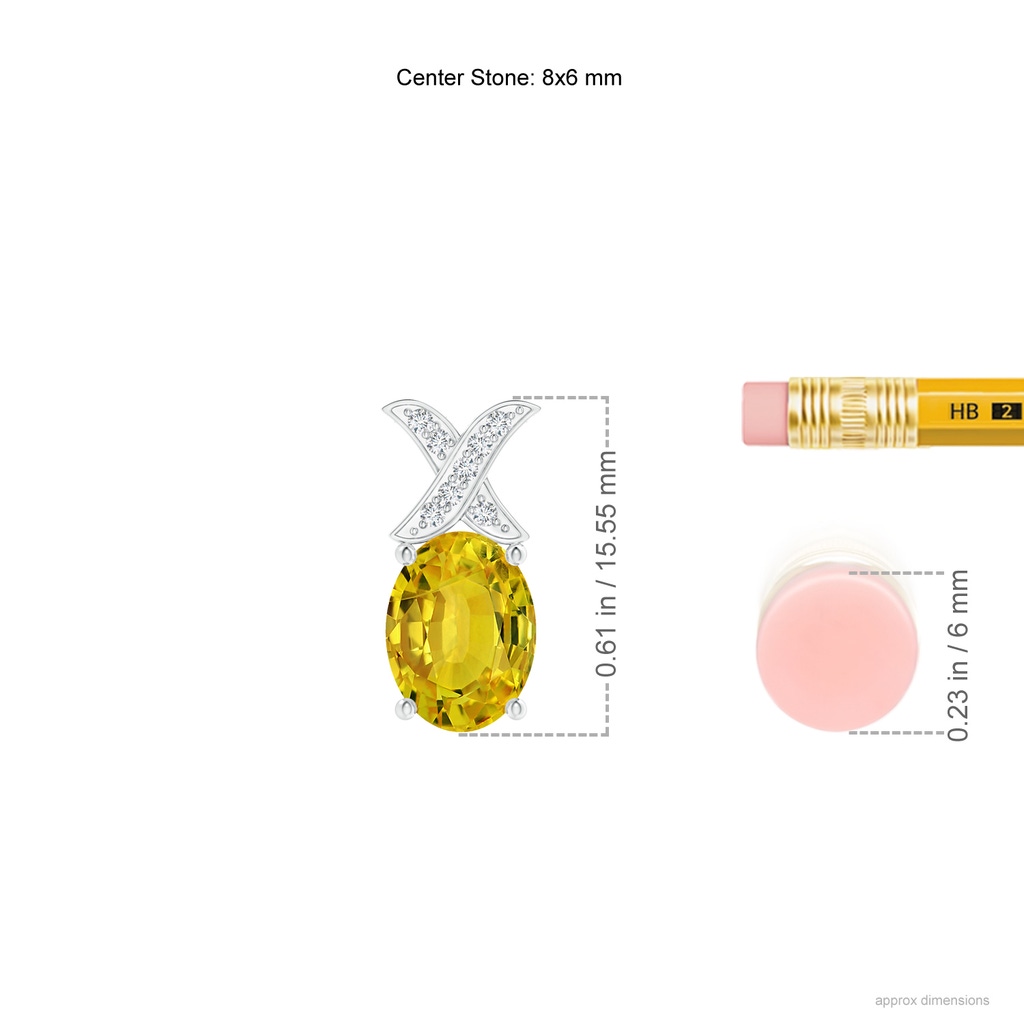 8x6mm AAAA Oval Yellow Sapphire XO Pendant with Diamonds in P950 Platinum Ruler