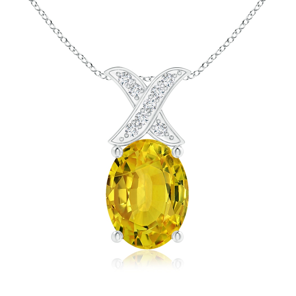 8x6mm AAAA Oval Yellow Sapphire XO Pendant with Diamonds in White Gold