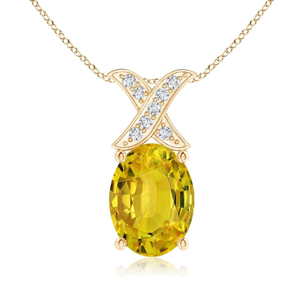 8x6mm AAAA Oval Yellow Sapphire XO Pendant with Diamonds in Yellow Gold
