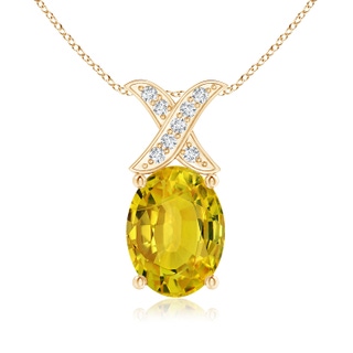 8x6mm AAAA Oval Yellow Sapphire XO Pendant with Diamonds in Yellow Gold