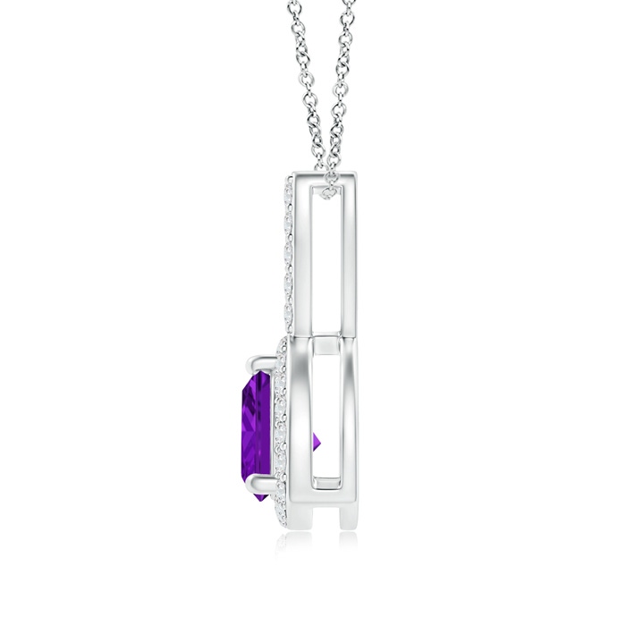 5mm AAA Trillion Amethyst Halo Pendant with Curved Bale in White Gold product image