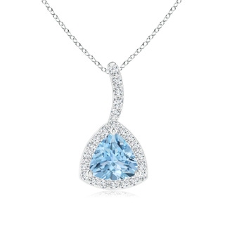 5mm AAA Trillion Aquamarine Halo Pendant with Curved Bale in White Gold