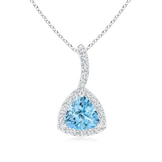 5mm AAAA Trillion Aquamarine Halo Pendant with Curved Bale in 9K White Gold