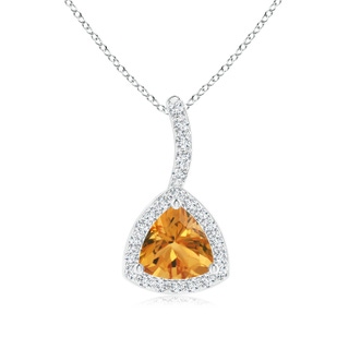 5mm AA Trillion Citrine Halo Pendant with Curved Bale in White Gold