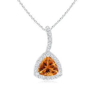 5mm AAA Trillion Citrine Halo Pendant with Curved Bale in White Gold