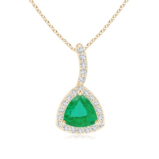 5mm A Trillion Emerald Halo Pendant with Curved Bale in 9K Yellow Gold