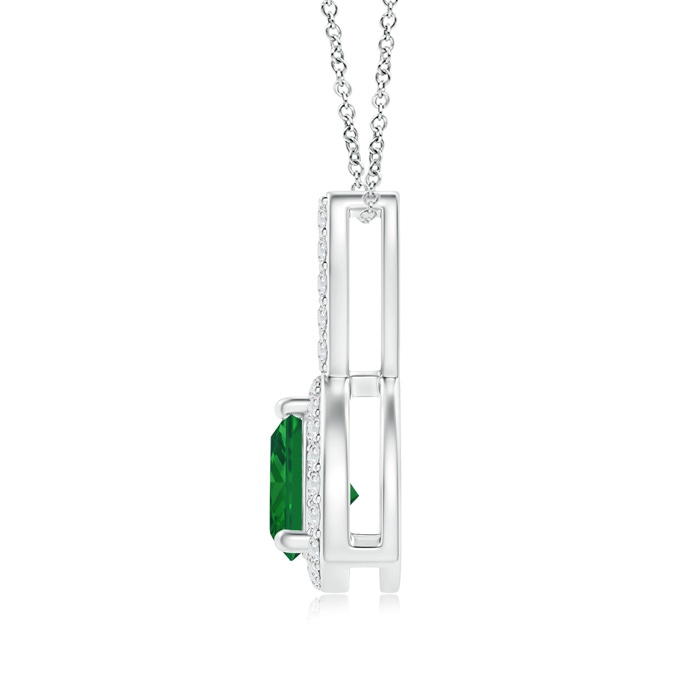 5mm AAA Trillion Emerald Halo Pendant with Curved Bale in White Gold product image