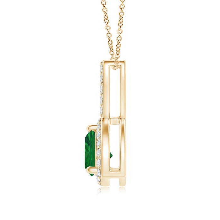 5mm AAA Trillion Emerald Halo Pendant with Curved Bale in Yellow Gold Product Image