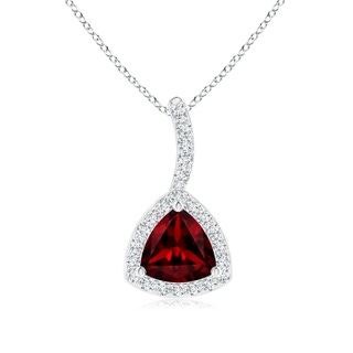 5mm AAAA Trillion Garnet Halo Pendant with Curved Bale in White Gold