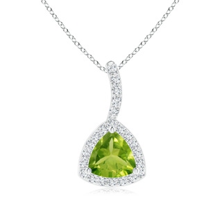 5mm AAA Trillion Peridot Halo Pendant with Curved Bale in White Gold