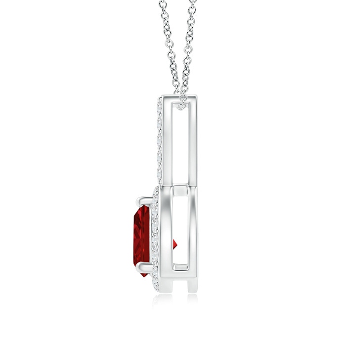 5mm AAAA Trillion Ruby Halo Pendant with Curved Bale in White Gold Product Image