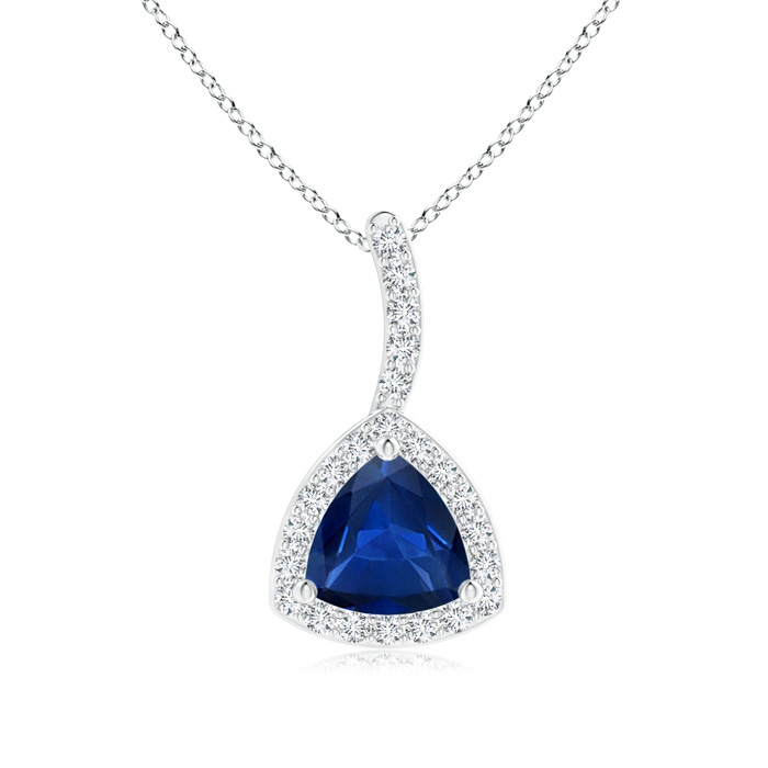 5mm AAA Trillion Sapphire Halo Pendant with Curved Bale in White Gold