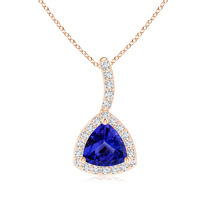 5mm AAAA Trillion Tanzanite Halo Pendant with Curved Bale in Rose Gold