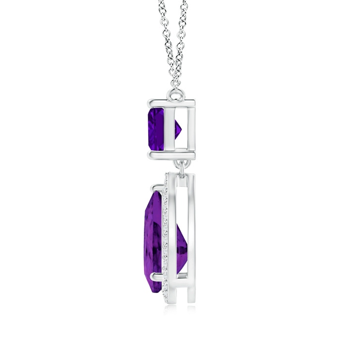 10x7mm AAAA Square and Pear Amethyst Pendant with Diamond Halo in White Gold product image