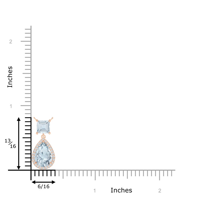 10x7mm A Square and Pear Aquamarine Pendant with Diamond Halo in Rose Gold product image