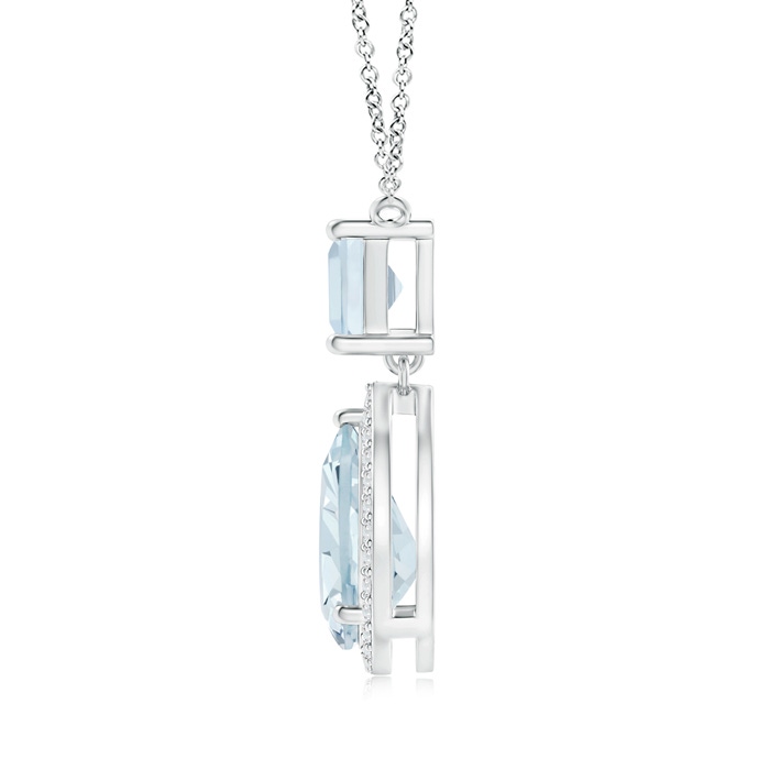 10x7mm A Square and Pear Aquamarine Pendant with Diamond Halo in White Gold product image