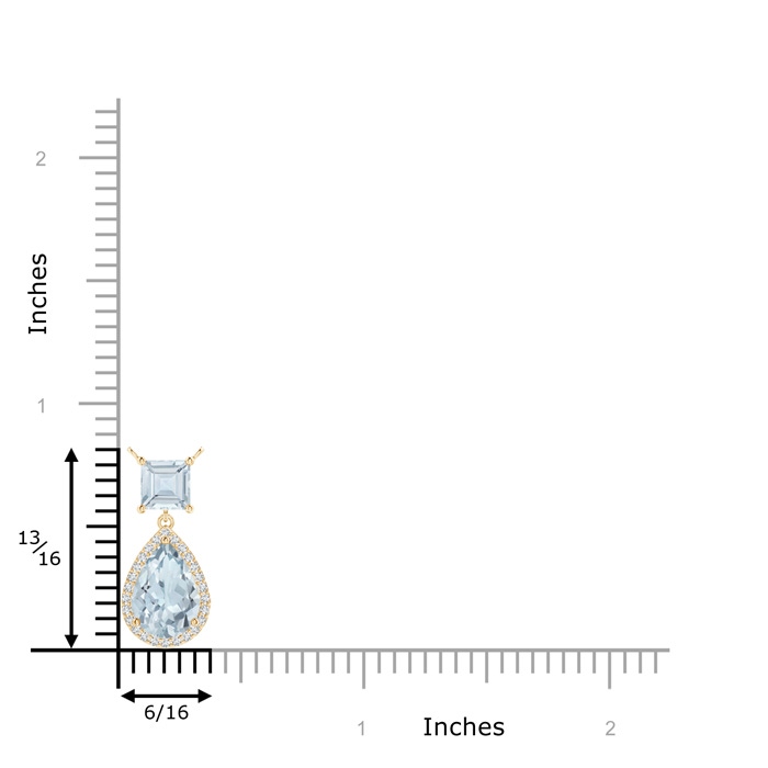 10x7mm A Square and Pear Aquamarine Pendant with Diamond Halo in Yellow Gold product image