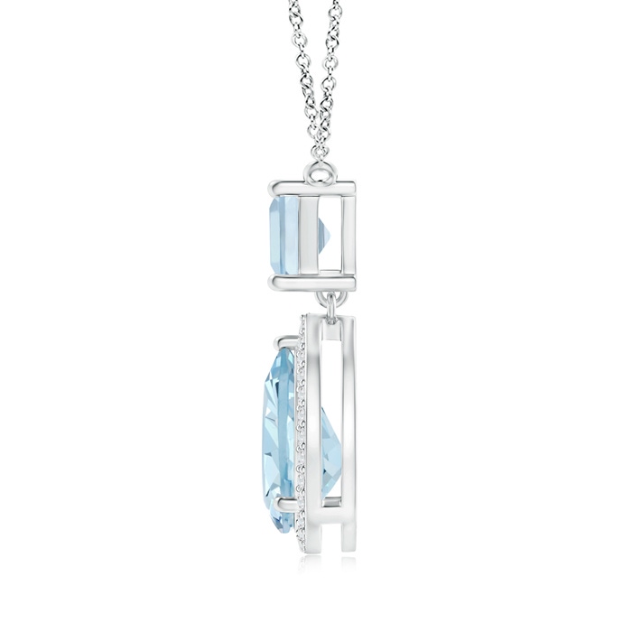 10x7mm AA Square and Pear Aquamarine Pendant with Diamond Halo in White Gold product image