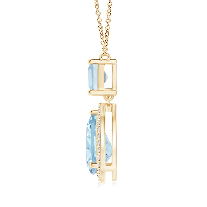 10x7mm AA Square and Pear Aquamarine Pendant with Diamond Halo in Yellow Gold product image