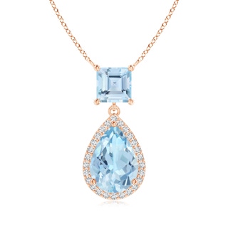 10x7mm AAA Square and Pear Aquamarine Pendant with Diamond Halo in Rose Gold