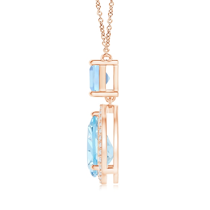 10x7mm AAA Square and Pear Aquamarine Pendant with Diamond Halo in Rose Gold product image