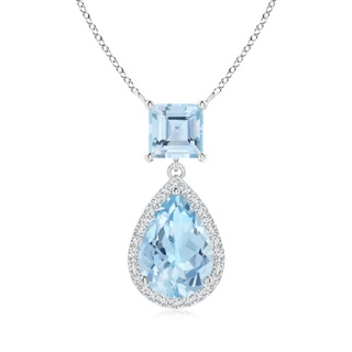 10x7mm AAA Square and Pear Aquamarine Pendant with Diamond Halo in White Gold