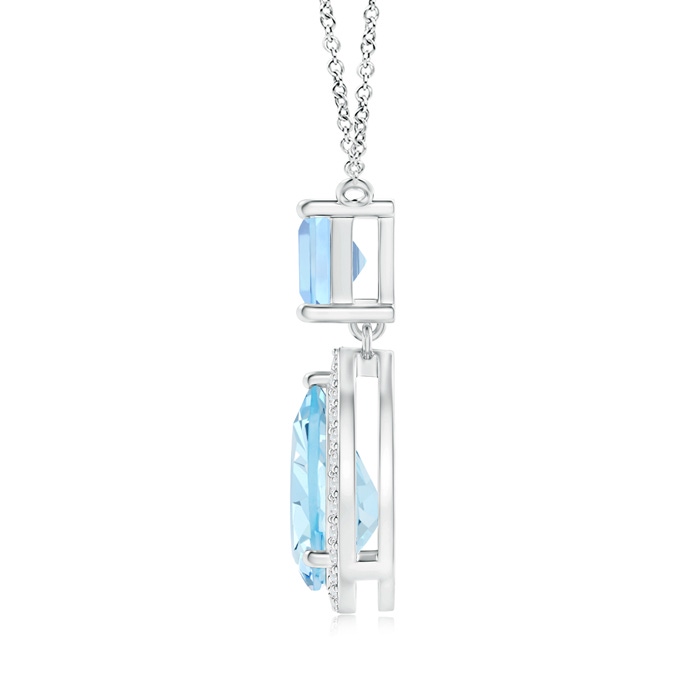 10x7mm AAA Square and Pear Aquamarine Pendant with Diamond Halo in White Gold Product Image