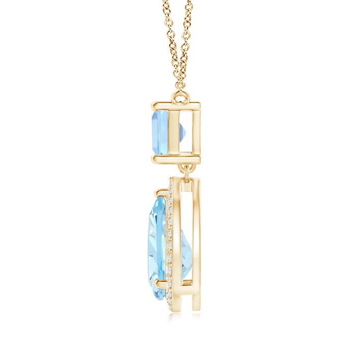 10x7mm AAA Square and Pear Aquamarine Pendant with Diamond Halo in Yellow Gold product image