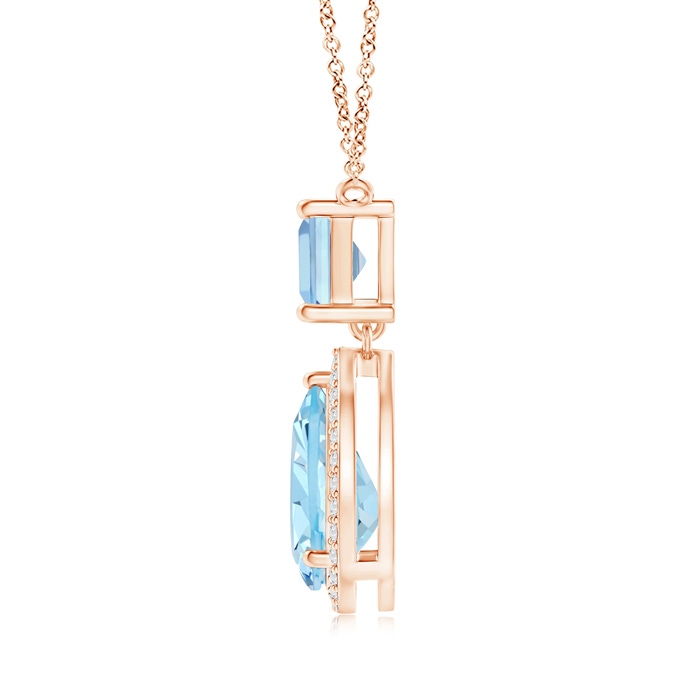 10x7mm AAAA Square and Pear Aquamarine Pendant with Diamond Halo in Rose Gold product image