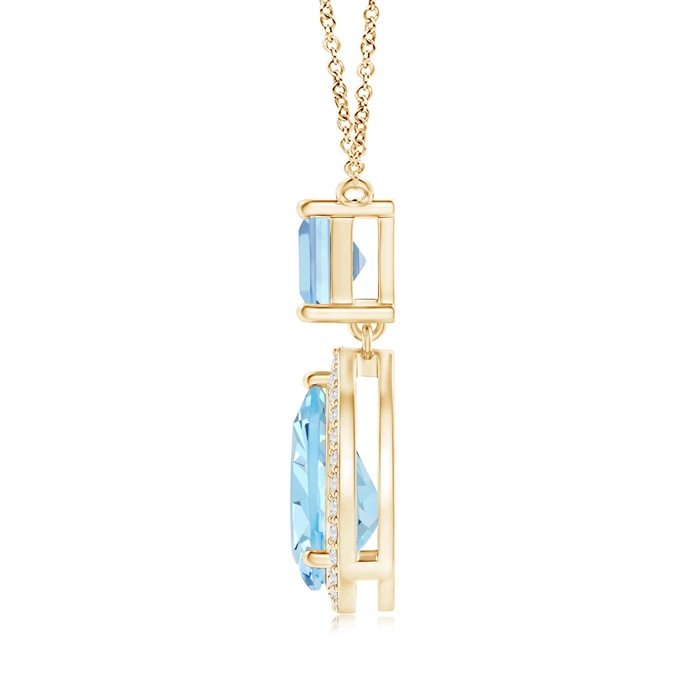 10x7mm AAAA Square and Pear Aquamarine Pendant with Diamond Halo in Yellow Gold product image