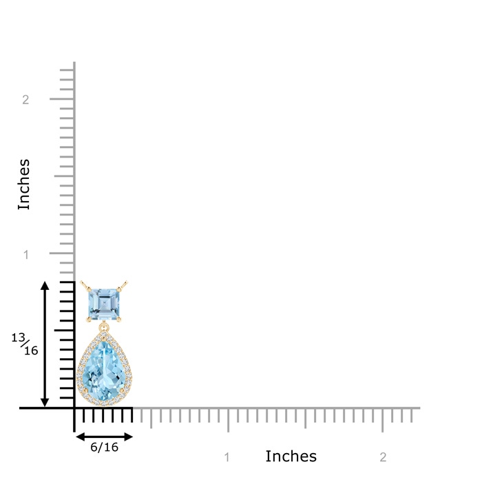 10x7mm AAAA Square and Pear Aquamarine Pendant with Diamond Halo in Yellow Gold product image