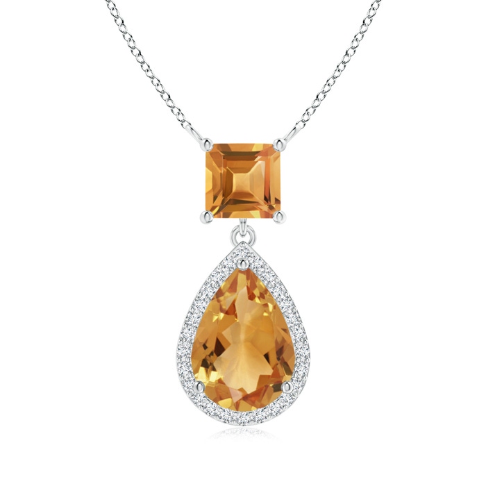 10x7mm A Square and Pear Citrine Pendant with Diamond Halo in S999 Silver 