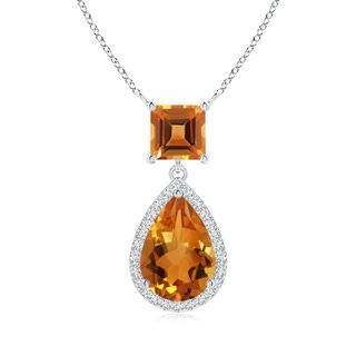 10x7mm AAA Square and Pear Citrine Pendant with Diamond Halo in White Gold