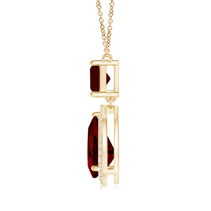 10x7mm AAA Square and Pear Garnet Pendant with Diamond Halo in 10K Yellow Gold Product Image